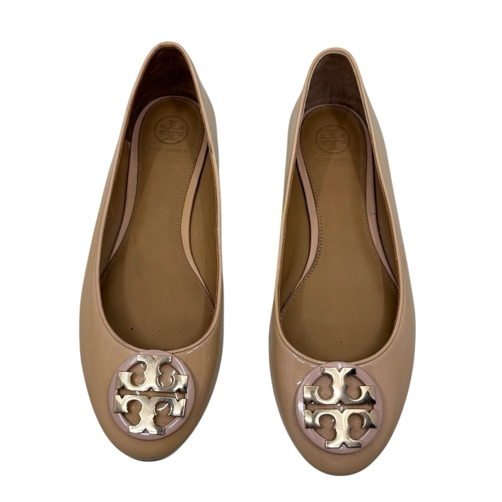 Tory Burch Tan Flats with Silver Logo